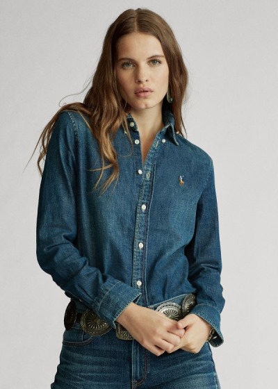 Women's Polo Ralph Lauren Custom Fit Denim Shirts | 250963VUF